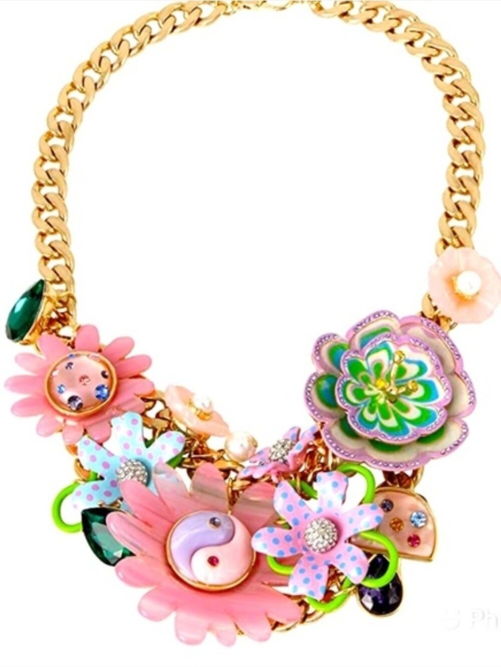 🌸▪️Betsey Johnson▪️ Pink Multicolor Floral Drama Bib Statement Necklace - Picture 3 of 3